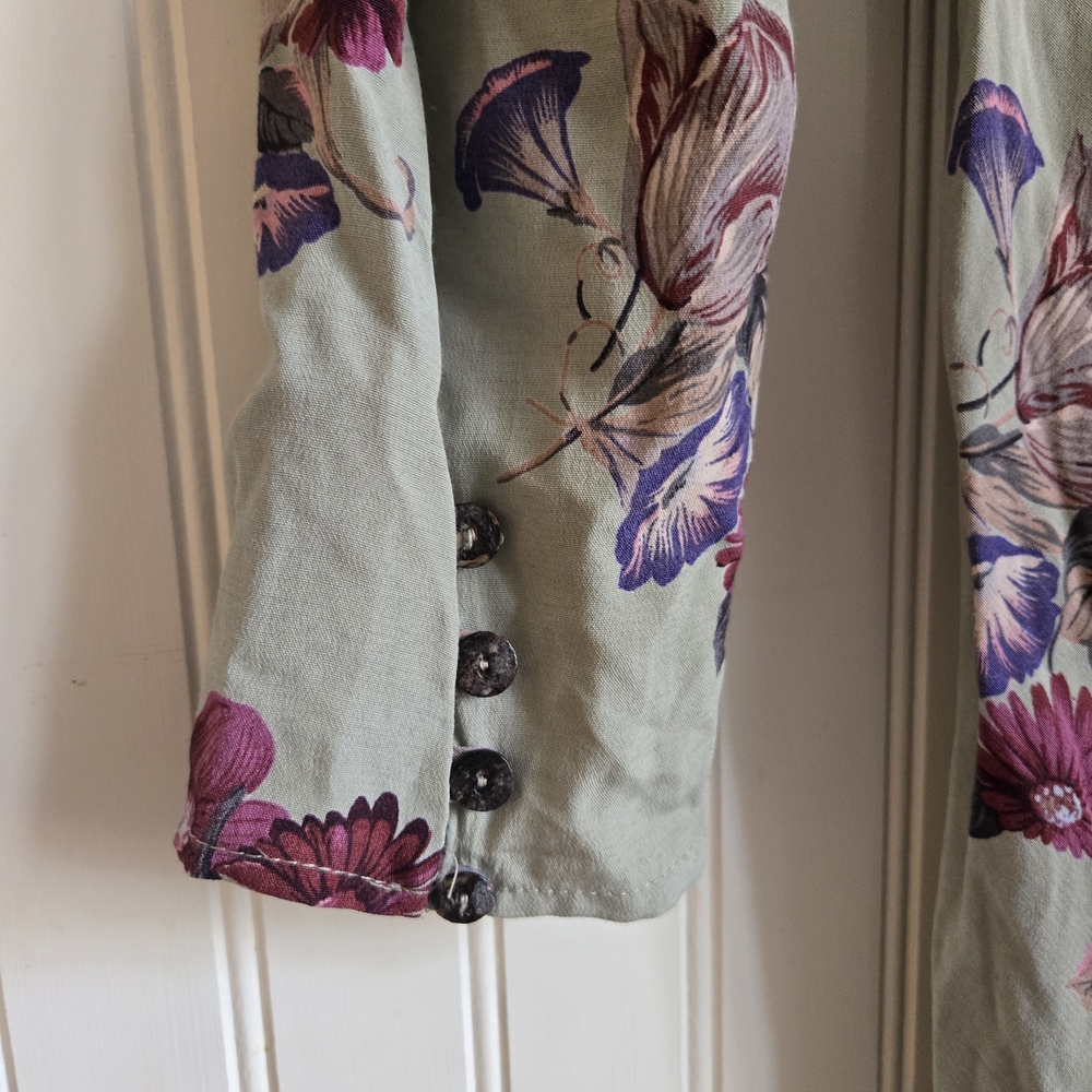 Carole Little Vintage 90's Sage Green Floral V-Neck A-line Maxi Dress - Picture 9 of 11
